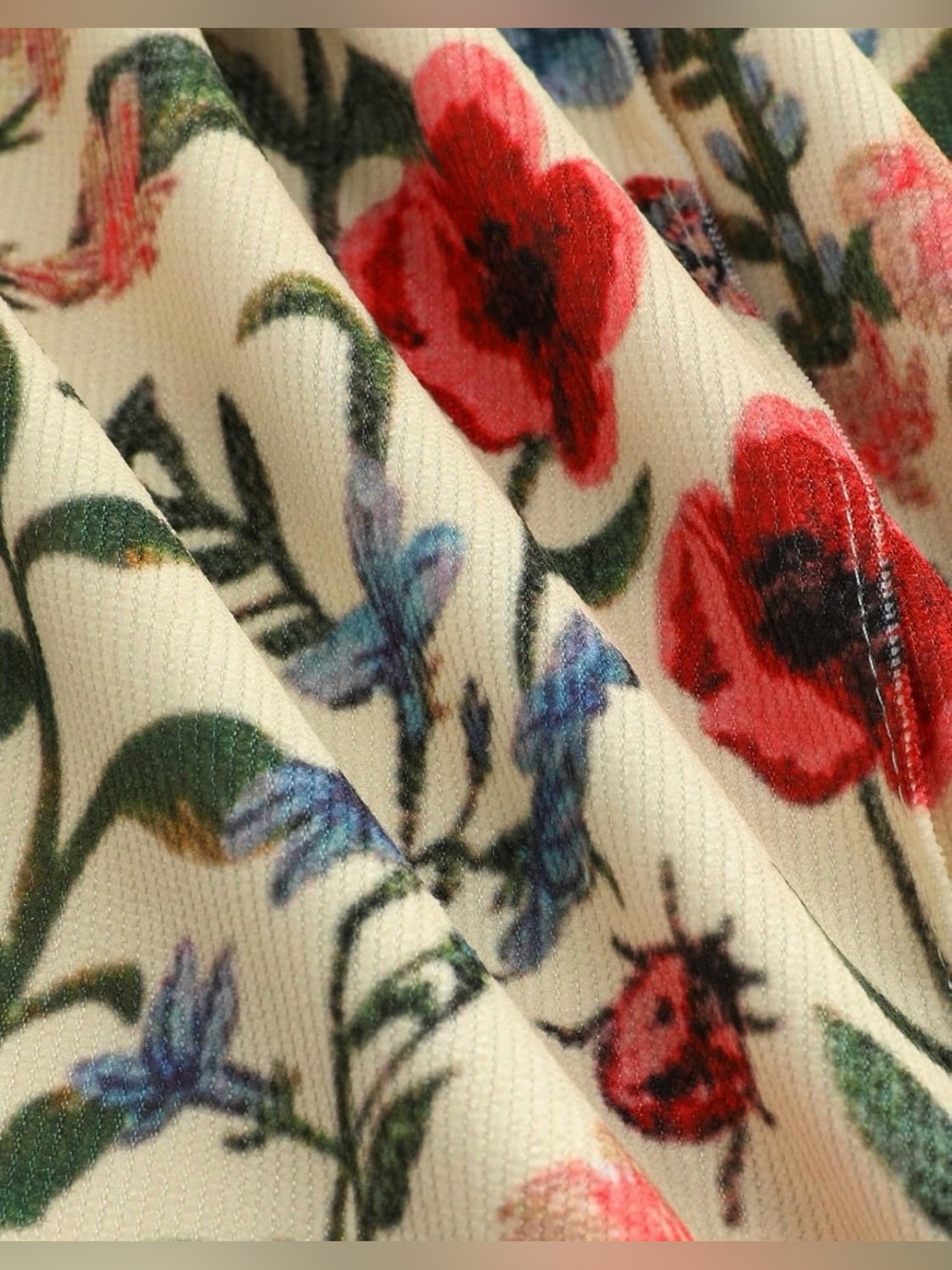 Cider Overalls Wide Leg 3XL Lightweight Corduroy Cream Floral & Bug Print - Picture 3 of 11